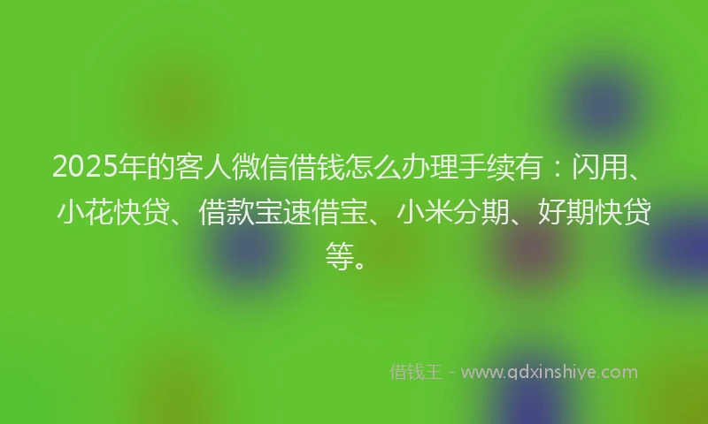 2025年的客人微信借钱怎么办理手续有：闪用、小花快贷、借款宝速借宝、小米分期、好期快贷等。