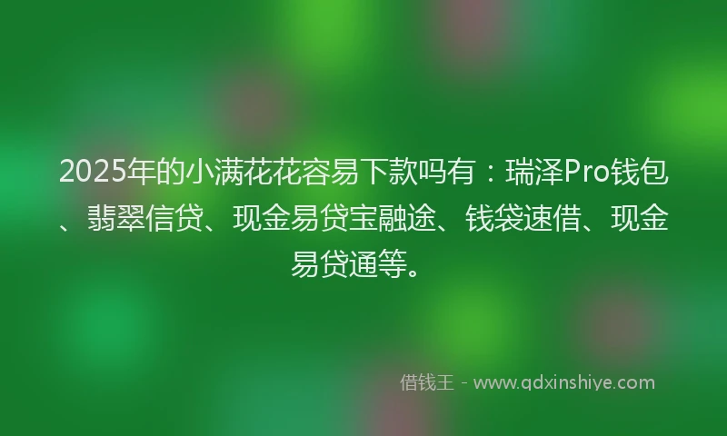 2025年的小满花花容易下款吗有：瑞泽Pro钱包、翡翠信贷、现金易贷宝融途、钱袋速借、现金易贷通等。