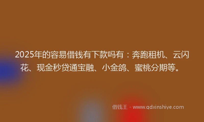 2025年的容易借钱有下款吗有：奔跑租机、云闪花、现金秒贷通宝融、小金鸽、蜜桃分期等。