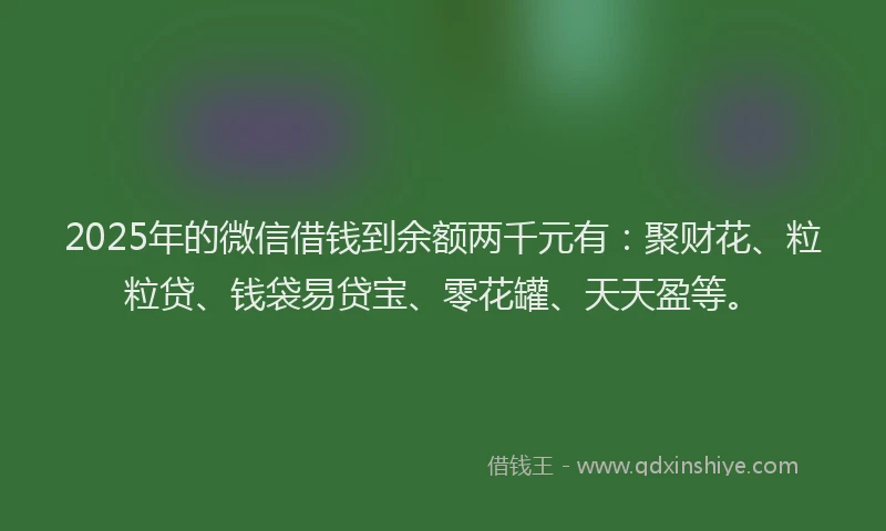 2025年的微信借钱到余额两千元有：聚财花、粒粒贷、钱袋易贷宝、零花罐、天天盈等。