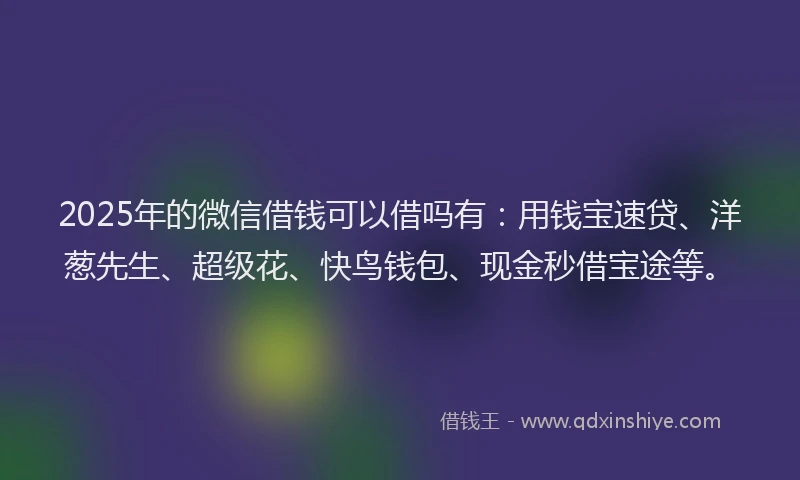2025年的微信借钱可以借吗有：用钱宝速贷、洋葱先生、超级花、快鸟钱包、现金秒借宝途等。