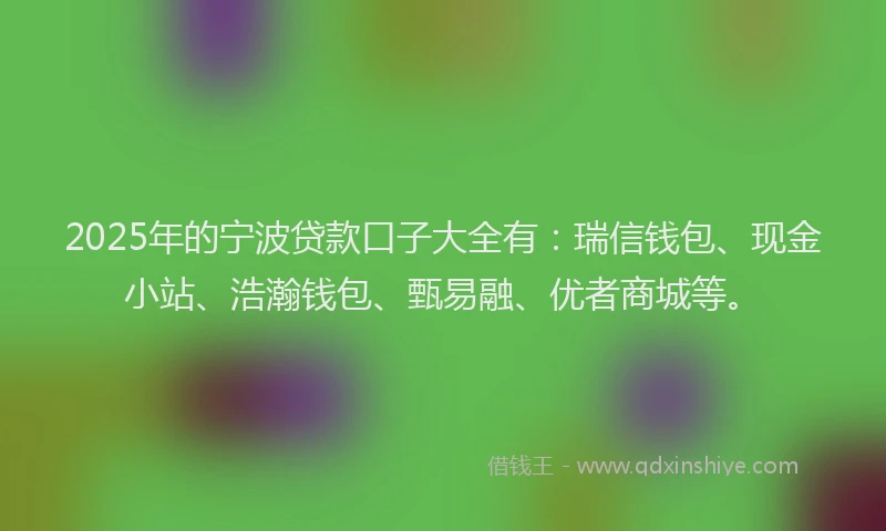 2025年的宁波贷款口子大全有：瑞信钱包、现金小站、浩瀚钱包、甄易融、优者商城等。