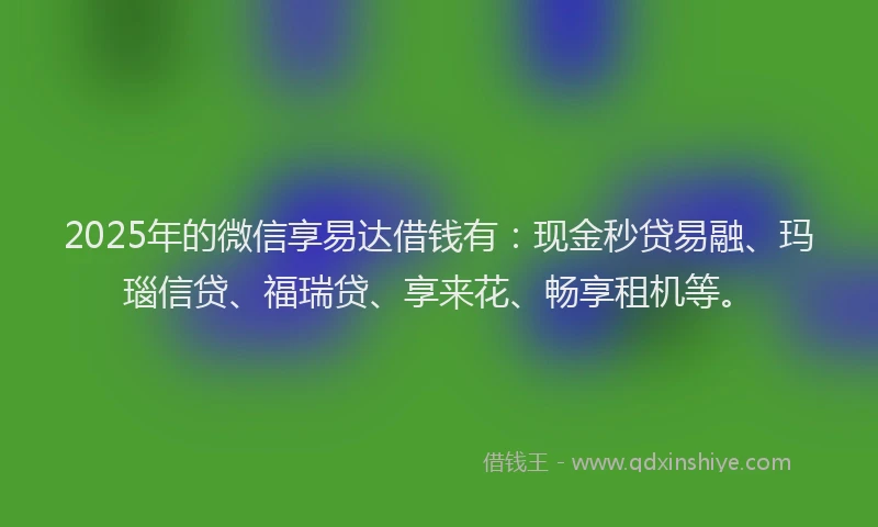 2025年的微信享易达借钱有：现金秒贷易融、玛瑙信贷、福瑞贷、享来花、畅享租机等。