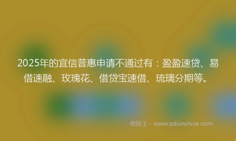 2025年的宜信普惠申请不通过有：盈盈速贷、易借速融、玫瑰花、借贷宝速借、琉璃分期等。