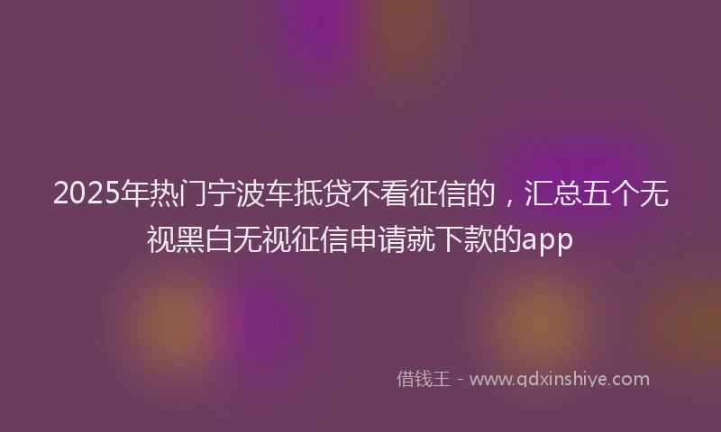2025年热门宁波车抵贷不看征信的，汇总五个无视黑白无视征信申请就下款的app