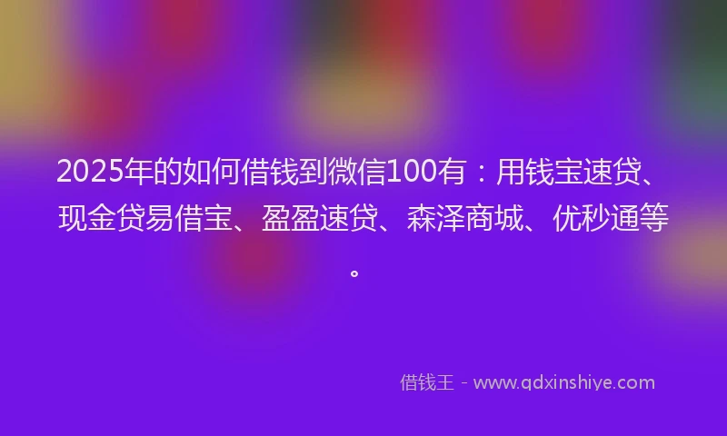 2025年的如何借钱到微信100有：用钱宝速贷、现金贷易借宝、盈盈速贷、森泽商城、优秒通等。