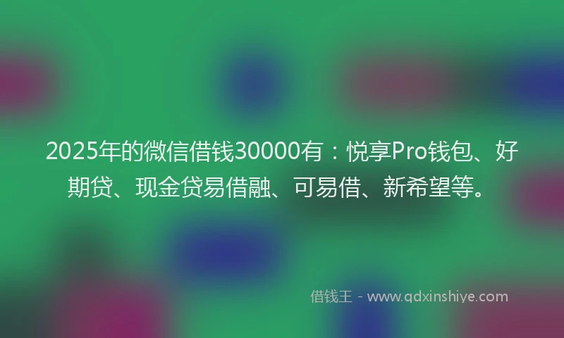2025年的微信借钱30000有：悦享Pro钱包、好期贷、现金贷易借融、可易借、新希望等。
