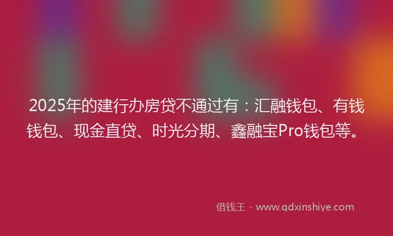 2025年的建行办房贷不通过有：汇融钱包、有钱钱包、现金直贷、时光分期、鑫融宝Pro钱包等。