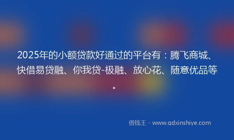 2025年的小额贷款好通过的平台有：腾飞商城、快借易贷融、你我贷-极融、放心花、随意优品等。