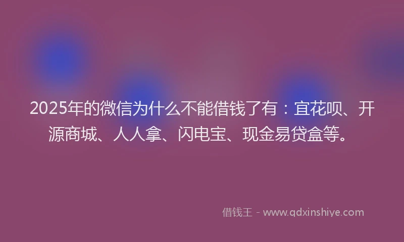 2025年的微信为什么不能借钱了有：宜花呗、开源商城、人人拿、闪电宝、现金易贷盒等。
