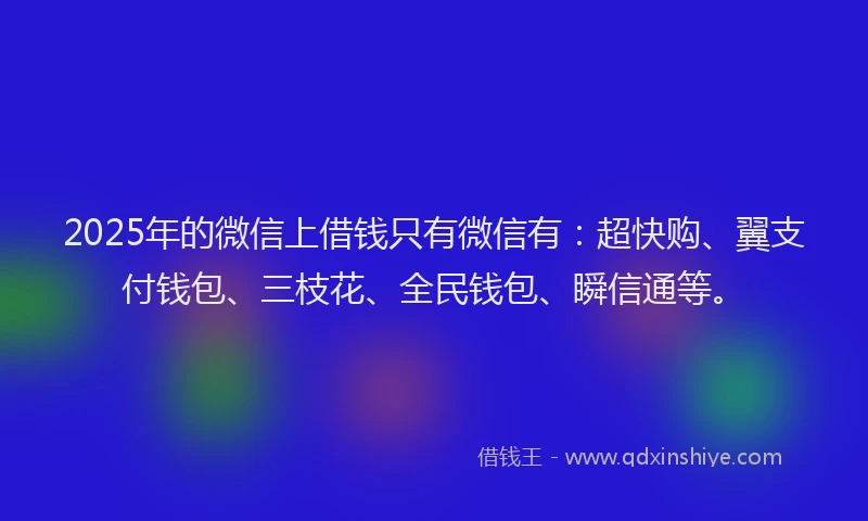 2025年的微信上借钱只有微信有：超快购、翼支付钱包、三枝花、全民钱包、瞬信通等。