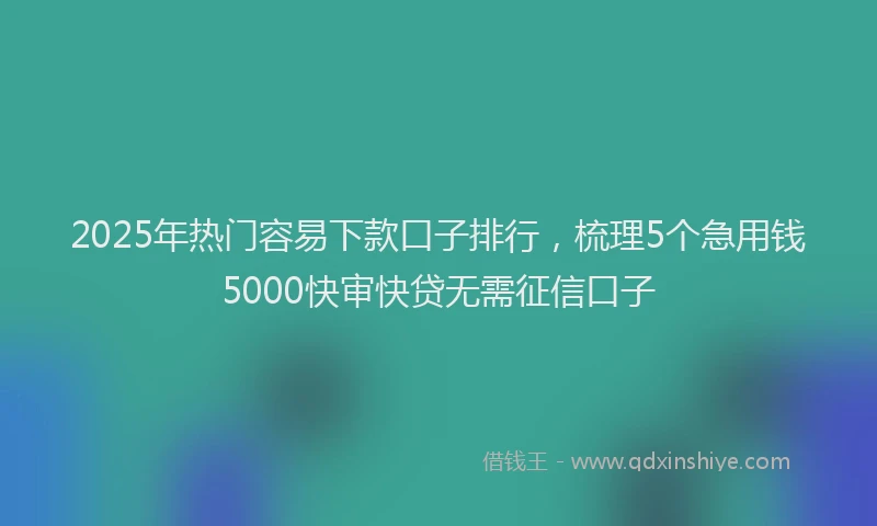 2025年热门容易下款口子排行，梳理5个急用钱5000快审快贷无需征信口子