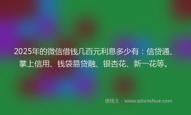 2025年的微信借钱几百元利息多少有：信贷通、掌上信用、钱袋易贷融、银杏花、新一花等。