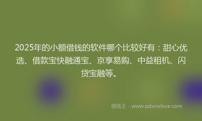 2025年的小额借钱的软件哪个比较好有：甜心优选、借款宝快融通宝、京享易购、中益租机、闪贷宝融等。