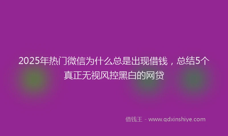 2025年热门微信为什么总是出现借钱，总结5个真正无视风控黑白的网贷