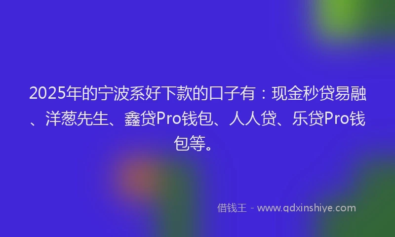 2025年的宁波系好下款的口子有：现金秒贷易融、洋葱先生、鑫贷Pro钱包、人人贷、乐贷Pro钱包等。
