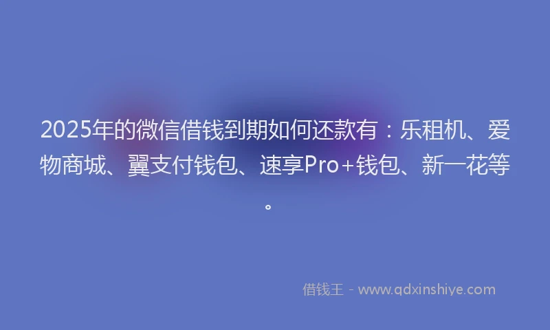2025年的微信借钱到期如何还款有：乐租机、爱物商城、翼支付钱包、速享Pro+钱包、新一花等。