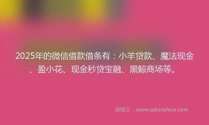 2025年的微信借款借条有：小羊贷款、魔法现金、盈小花、现金秒贷宝融、黑鲸商场等。