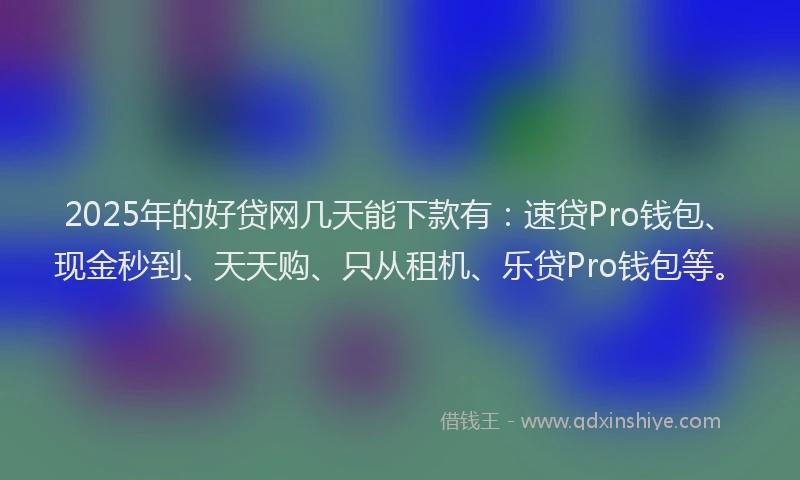 2025年的好贷网几天能下款有：速贷Pro钱包、现金秒到、天天购、只从租机、乐贷Pro钱包等。