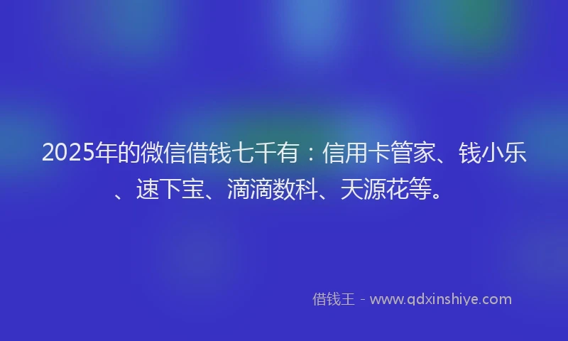 2025年的微信借钱七千有：信用卡管家、钱小乐、速下宝、滴滴数科、天源花等。