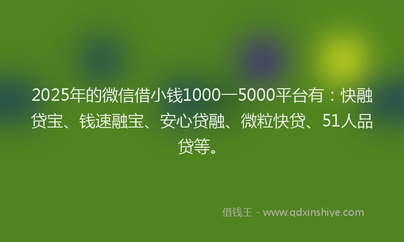 2025年的微信借小钱1000一5000平台有：快融贷宝、钱速融宝、安心贷融、微粒快贷、51人品贷等。