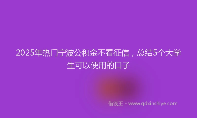 2025年热门宁波公积金不看征信，总结5个大学生可以使用的口子