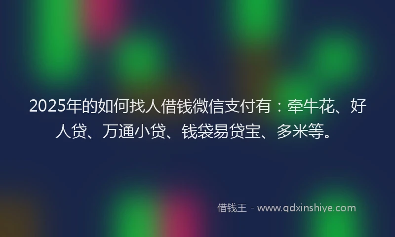 2025年的如何找人借钱微信支付有：牵牛花、好人贷、万通小贷、钱袋易贷宝、多米等。