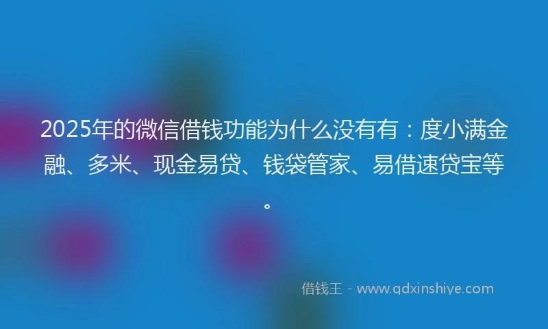 2025年的微信借钱功能为什么没有有：度小满金融、多米、现金易贷、钱袋管家、易借速贷宝等。