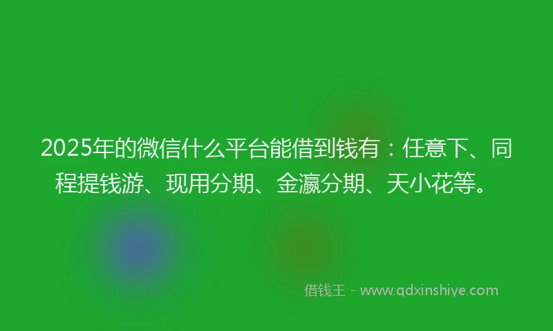 2025年的微信什么平台能借到钱有：任意下、同程提钱游、现用分期、金瀛分期、天小花等。