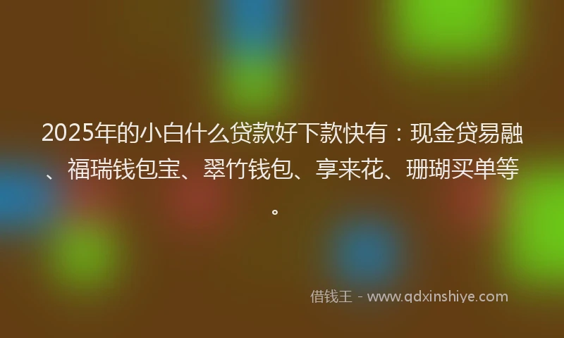 2025年的小白什么贷款好下款快有：现金贷易融、福瑞钱包宝、翠竹钱包、享来花、珊瑚买单等。
