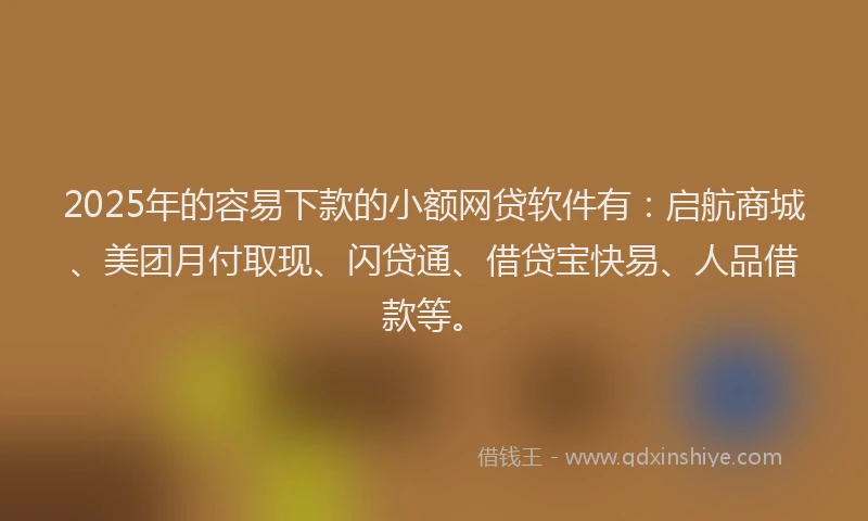 2025年的容易下款的小额网贷软件有：启航商城、美团月付取现、闪贷通、借贷宝快易、人品借款等。