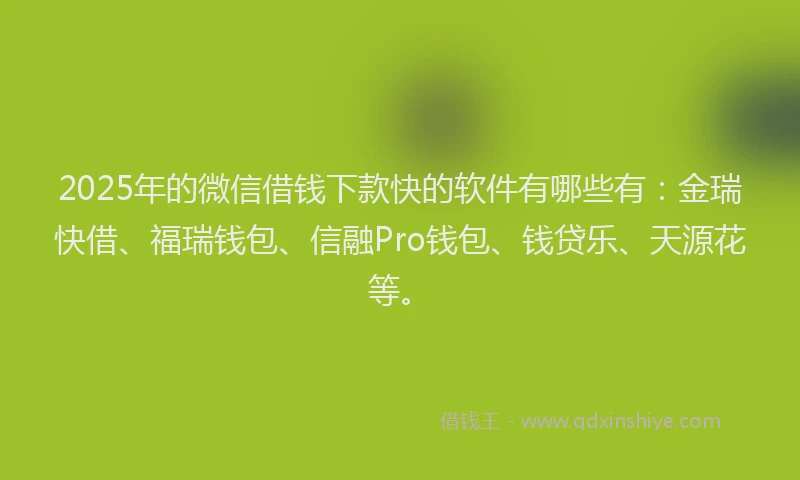 2025年的微信借钱下款快的软件有哪些有：金瑞快借、福瑞钱包、信融Pro钱包、钱贷乐、天源花等。