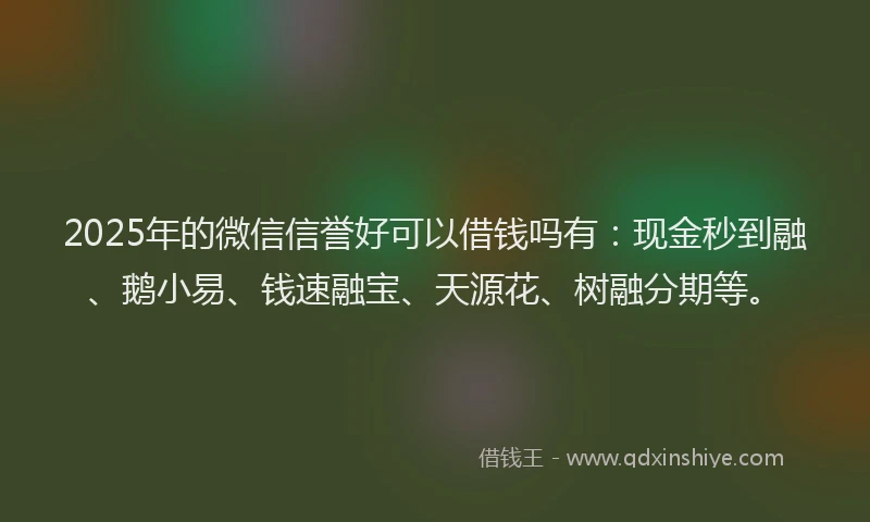 2025年的微信信誉好可以借钱吗有：现金秒到融、鹅小易、钱速融宝、天源花、树融分期等。