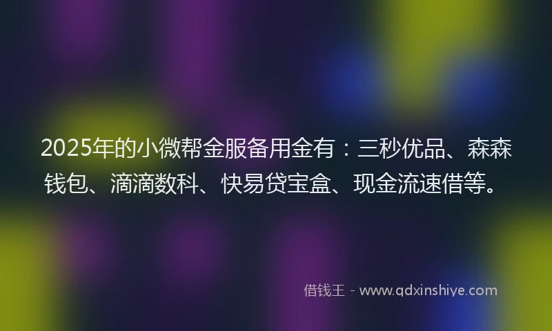 2025年的小微帮金服备用金有：三秒优品、森森钱包、滴滴数科、快易贷宝盒、现金流速借等。