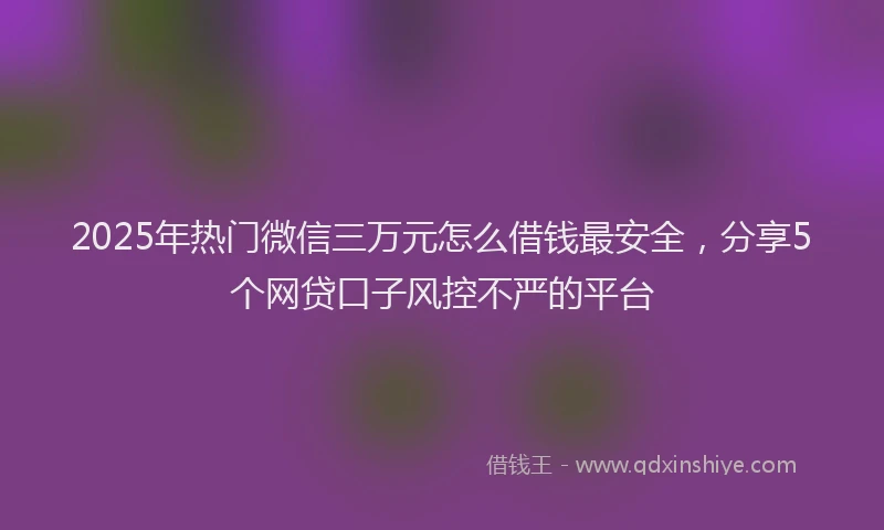 2025年热门微信三万元怎么借钱最安全，分享5个网贷口子风控不严的平台