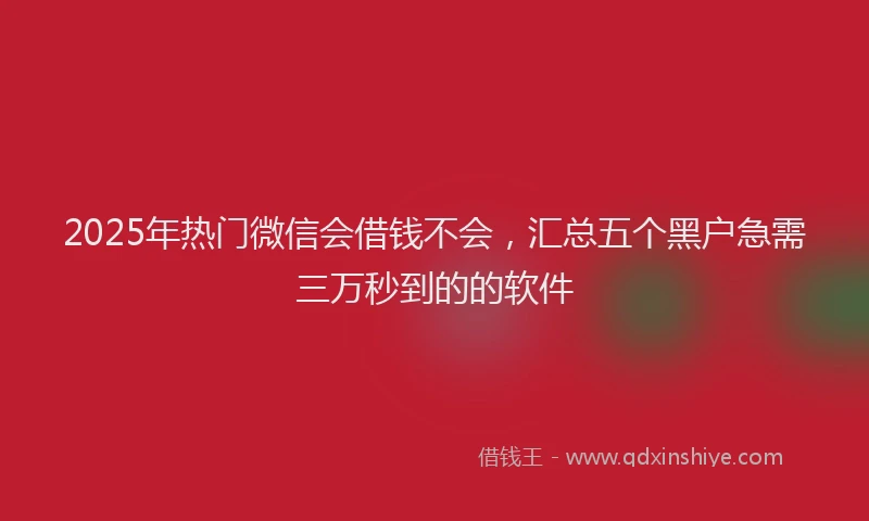 2025年热门微信会借钱不会，汇总五个黑户急需三万秒到的的软件