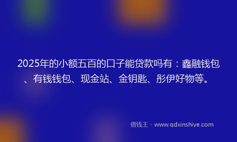 2025年的小额五百的口子能贷款吗有：鑫融钱包、有钱钱包、现金站、金钥匙、彤伊好物等。