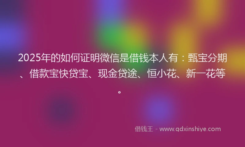 2025年的如何证明微信是借钱本人有：甄宝分期、借款宝快贷宝、现金贷途、恒小花、新一花等。