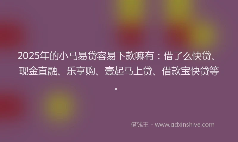2025年的小马易贷容易下款嘛有：借了么快贷、现金直融、乐享购、壹起马上贷、借款宝快贷等。