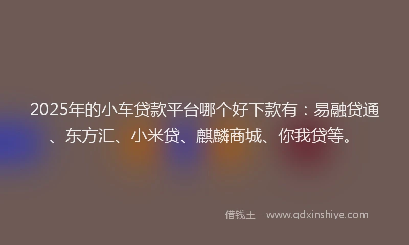 2025年的小车贷款平台哪个好下款有：易融贷通、东方汇、小米贷、麒麟商城、你我贷等。