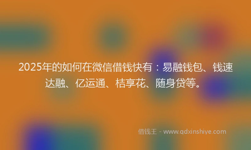2025年的如何在微信借钱快有：易融钱包、钱速达融、亿运通、桔享花、随身贷等。