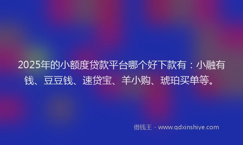 2025年的小额度贷款平台哪个好下款有：小融有钱、豆豆钱、速贷宝、羊小购、琥珀买单等。