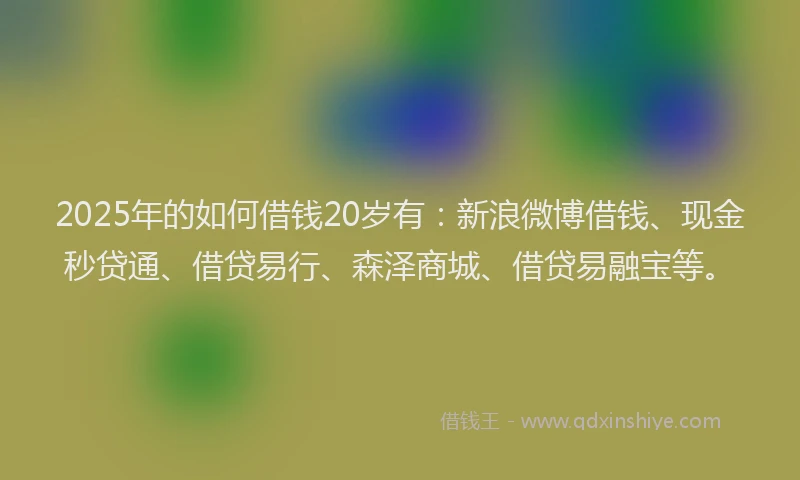 2025年的如何借钱20岁有：新浪微博借钱、现金秒贷通、借贷易行、森泽商城、借贷易融宝等。