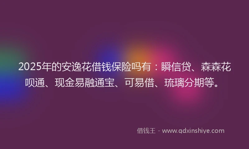 2025年的安逸花借钱保险吗有：瞬信贷、森森花呗通、现金易融通宝、可易借、琉璃分期等。