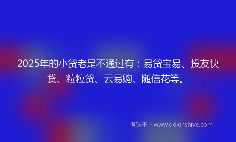 2025年的小贷老是不通过有：易贷宝易、投友快贷、粒粒贷、云易购、随信花等。