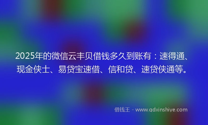 2025年的微信云丰贝借钱多久到账有：速得通、现金侠士、易贷宝速借、信和贷、速贷侠通等。