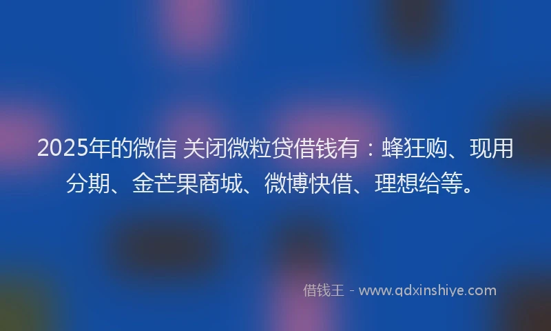 2025年的微信 关闭微粒贷借钱有：蜂狂购、现用分期、金芒果商城、微博快借、理想给等。