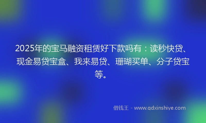 2025年的宝马融资租赁好下款吗有:读秒快贷、现金易贷宝盒、我来易贷、珊瑚买单、分子贷宝等。