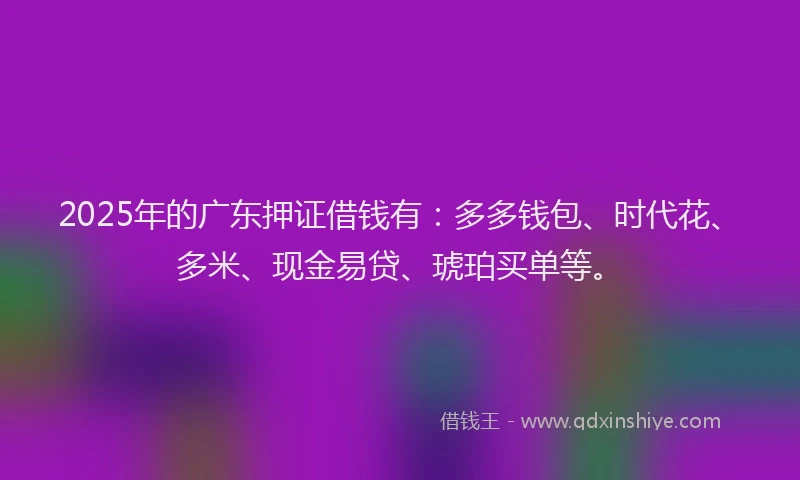 2025年的广东押证借钱有：多多钱包、时代花、多米、现金易贷、琥珀买单等。