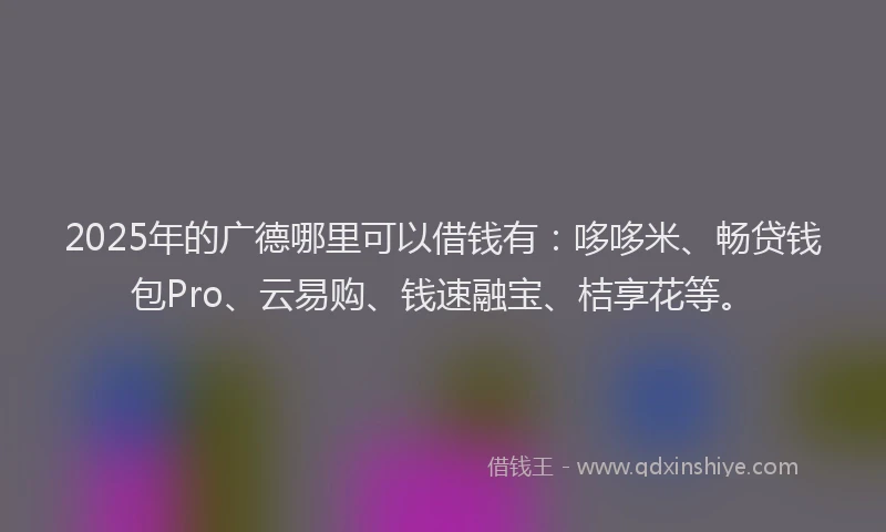 2025年的广德哪里可以借钱有：哆哆米、畅贷钱包Pro、云易购、钱速融宝、桔享花等。